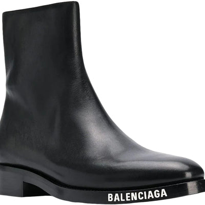 Balenciaga Leather Ankle Boot Black White Logo