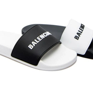 Balenciaga Pool Slides Logo White Black Alternate
