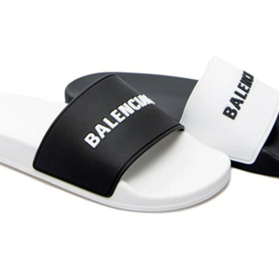 Balenciaga Pool Slides Logo White Black Alternate