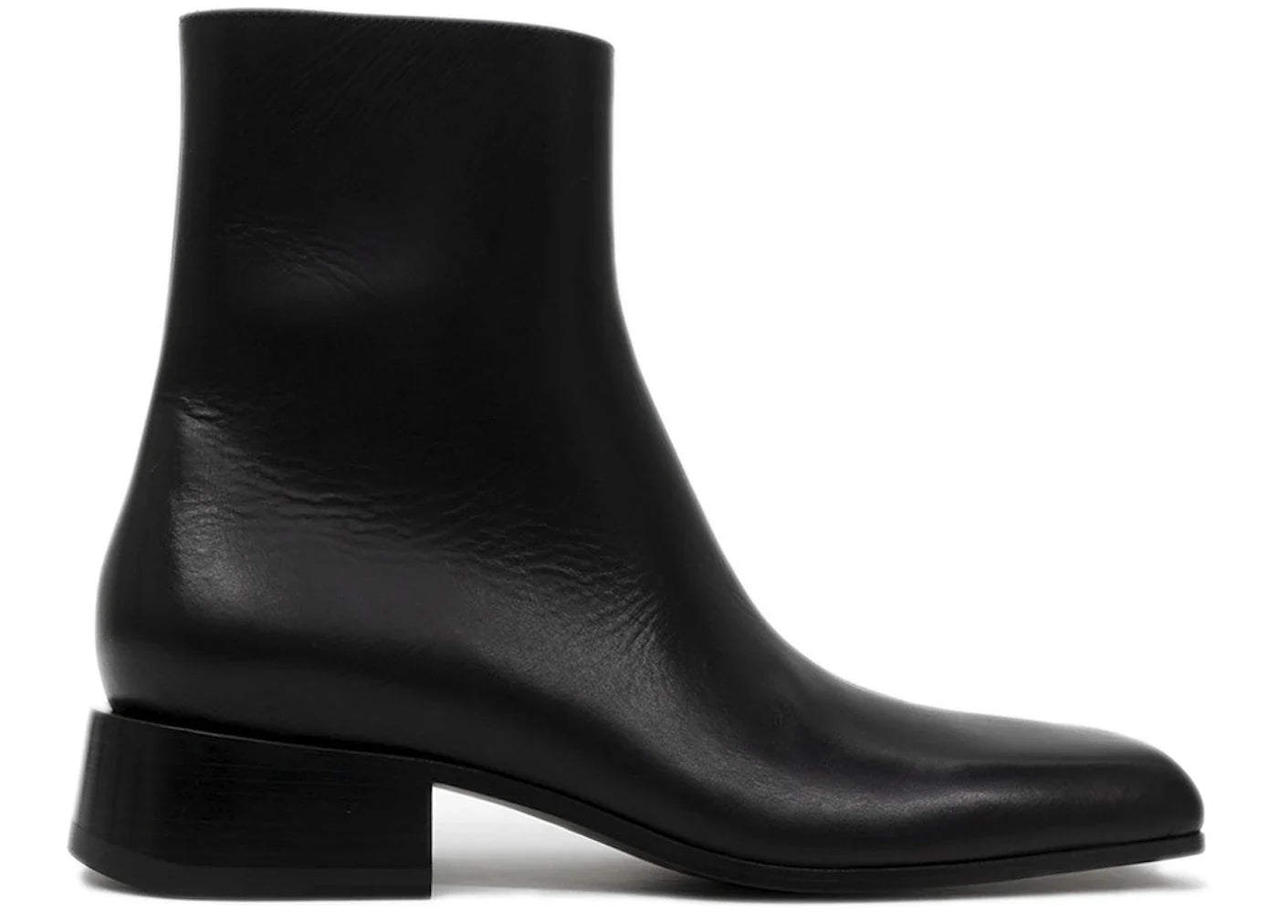 Balenciaga Square Toe Leather Ankle Boot Black