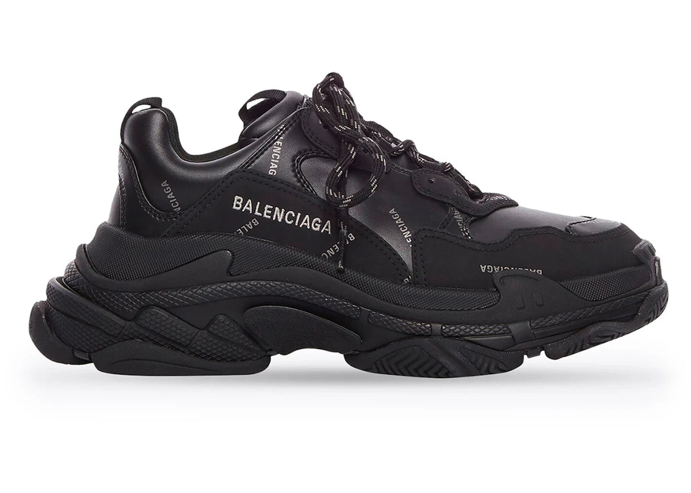 Balenciaga Triple S Allover Logo Black Grey Leather Free
