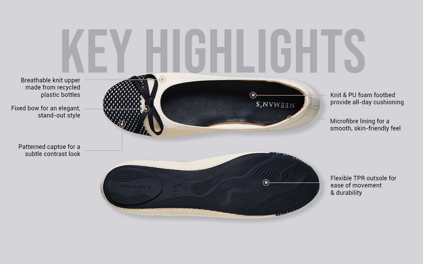 Ballet Flats For Women : Ivory-Black