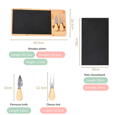 Slate Snack Platter Set With Cheese Knives
