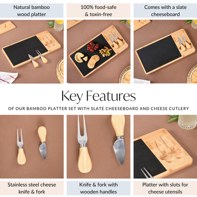 Slate Snack Platter Set With Cheese Knives