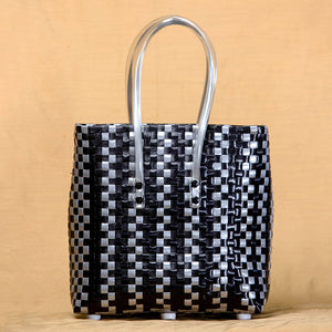 Black - Handmade Black & Grey Checks Multipurpose Basket
