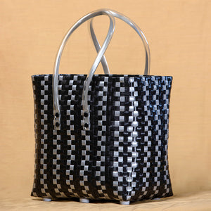Black - Handmade Black & Grey Checks Multipurpose Basket