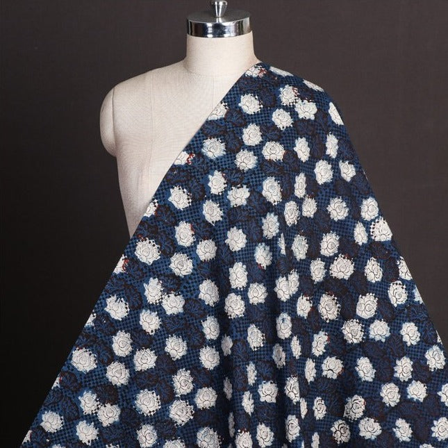 Blue - Dabu Bagru Block Print Cotton Fabric