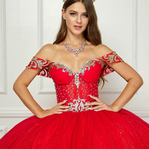 Off Shoulder Long Sleeve Ball Gown by Petite Adele PQ1065