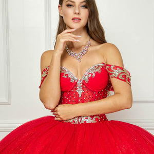 Off Shoulder Long Sleeve Ball Gown by Petite Adele PQ1065