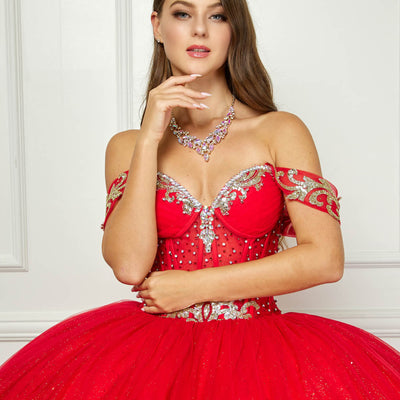 Off Shoulder Long Sleeve Ball Gown by Petite Adele PQ1065