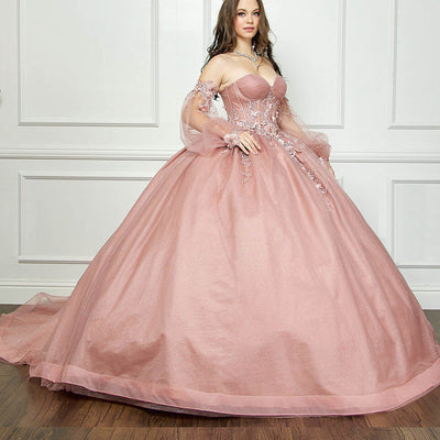 Strapless Puff Sleeve Ball Gown by Petite Adele PQ1046