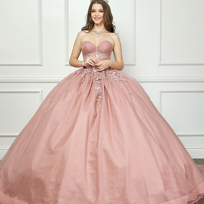 Strapless Puff Sleeve Ball Gown by Petite Adele PQ1046
