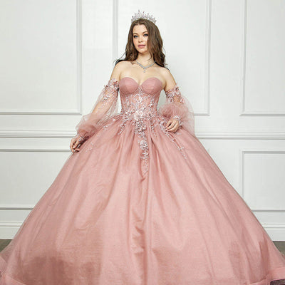 Strapless Puff Sleeve Ball Gown by Petite Adele PQ1046