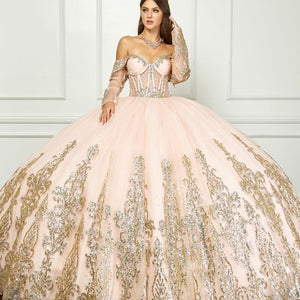 Off Shoulder Long Sleeve Ball Gown by Petite Adele PQ1065