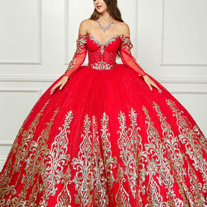 Off Shoulder Long Sleeve Ball Gown by Petite Adele PQ1065