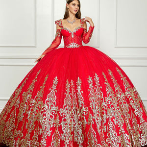 Off Shoulder Long Sleeve Ball Gown by Petite Adele PQ1065