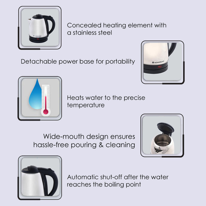 Prato Automatic Stainless Steel Cordless Electric Kettle, 1.5 Litres,