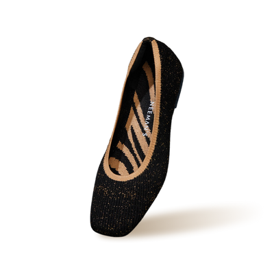 Metallic Square Flats : Black-Gold