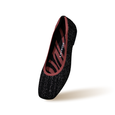 Metallic Square Flats : Black-Pink