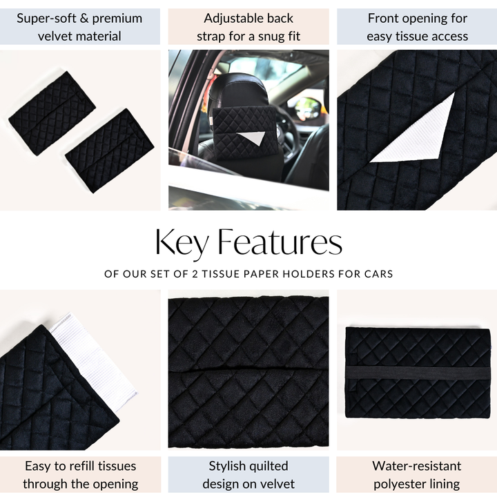 Black Quilted Car Tissue Paper Holder Set Of 2