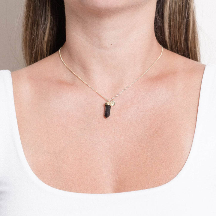 Delicate Black Tourmaline Crystal Point Necklace