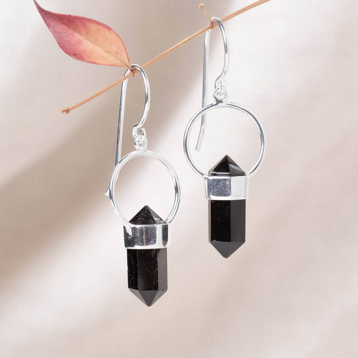 Black Tourmaline Crystal Point Earrings