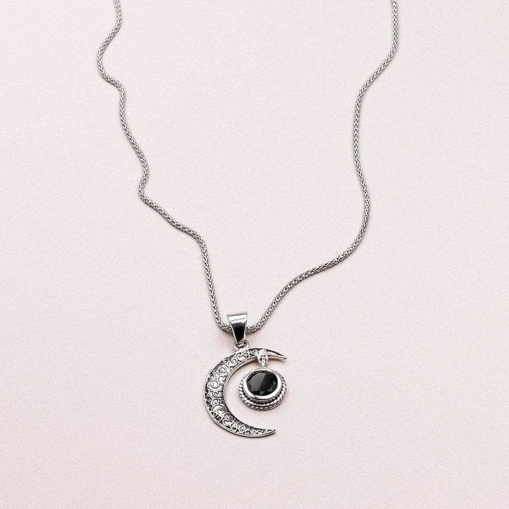 Gemstone Silver Moon Pendant Necklace