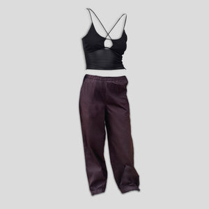 Mesh top and Brown parachute pant Set