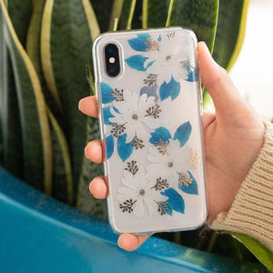 Blue and Gold Clear Floral Samsung Case
