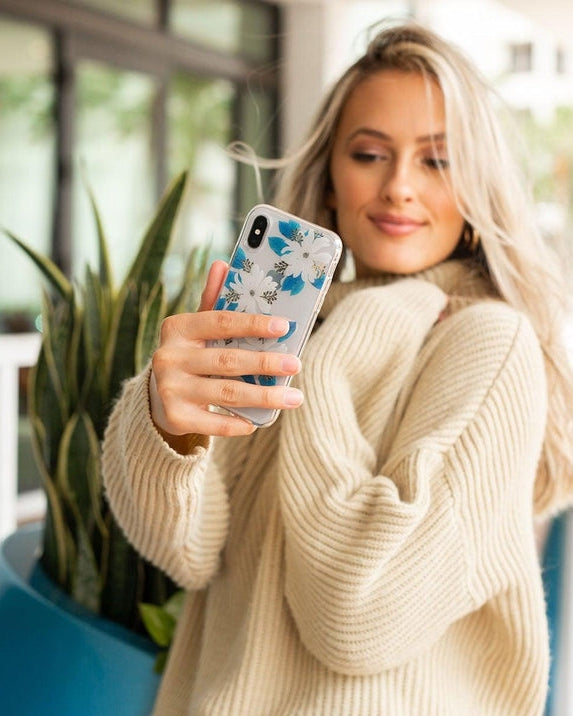 Blue and Gold Clear Floral Samsung Case