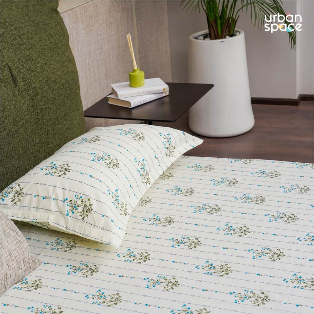 Serene Collection - Breathable 200 TC 100% Pure Cotton Single Bedsheet with Pillow Cover, Sedum Blue