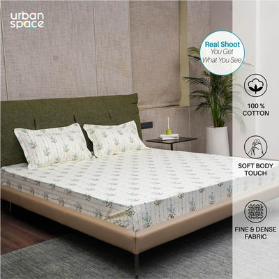Serene Collection - Breathable 200 TC 100% Pure Cotton Single Bedsheet with Pillow Cover, Sedum Blue