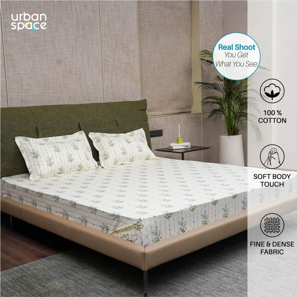Serene Collection - Breathable 200 TC 100% Pure Cotton Single Bedsheet with Pillow Cover, Sedum Blue