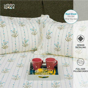 Serene Collection - Breathable 200 TC 100% Pure Cotton Single Bedsheet with Pillow Cover, Sedum Blue