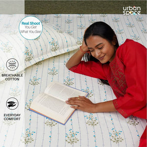Serene Collection - Breathable 200 TC 100% Pure Cotton Single Bedsheet with Pillow Cover, Sedum Blue