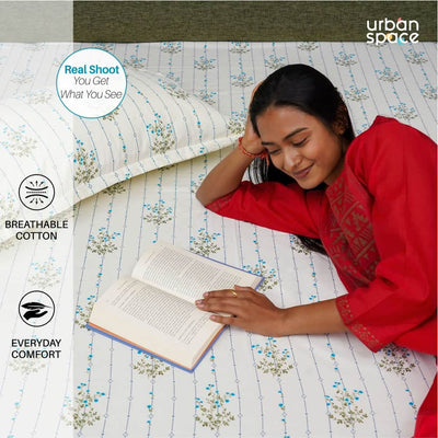 Fitted King Size Cotton Bedsheet - Sedum Blue