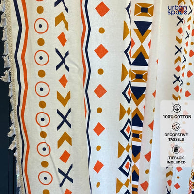 100% Cotton Boho Curtain for Window & Door - Pack of 2 Curtains With 2 FREE Cushion Covers, Boho Multi Orange