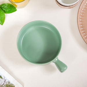 Ceramic Baking Bowl With Handle Sage Green 650ml