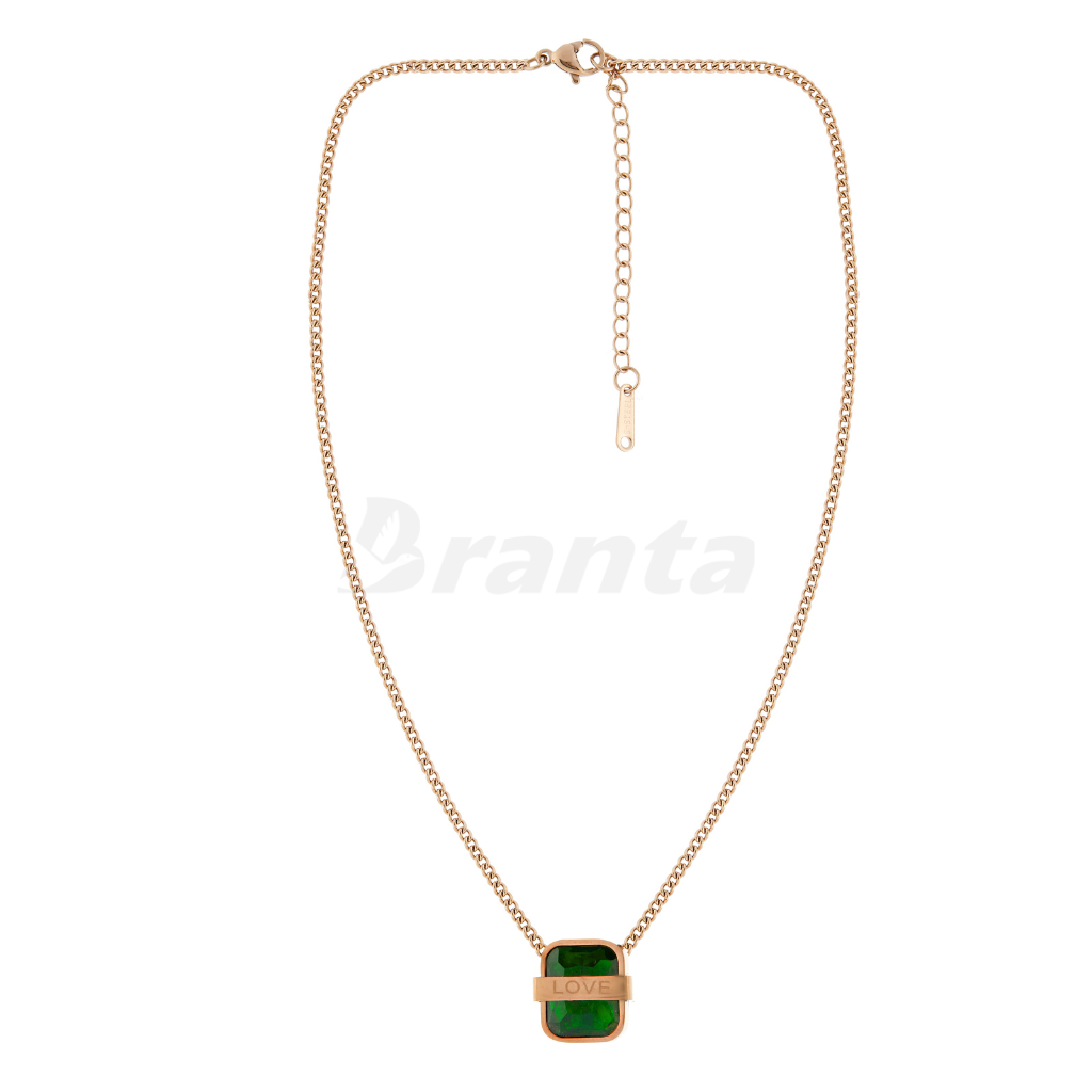 Love Green Emerald Pendant Rose Gold  Necklace For Girls