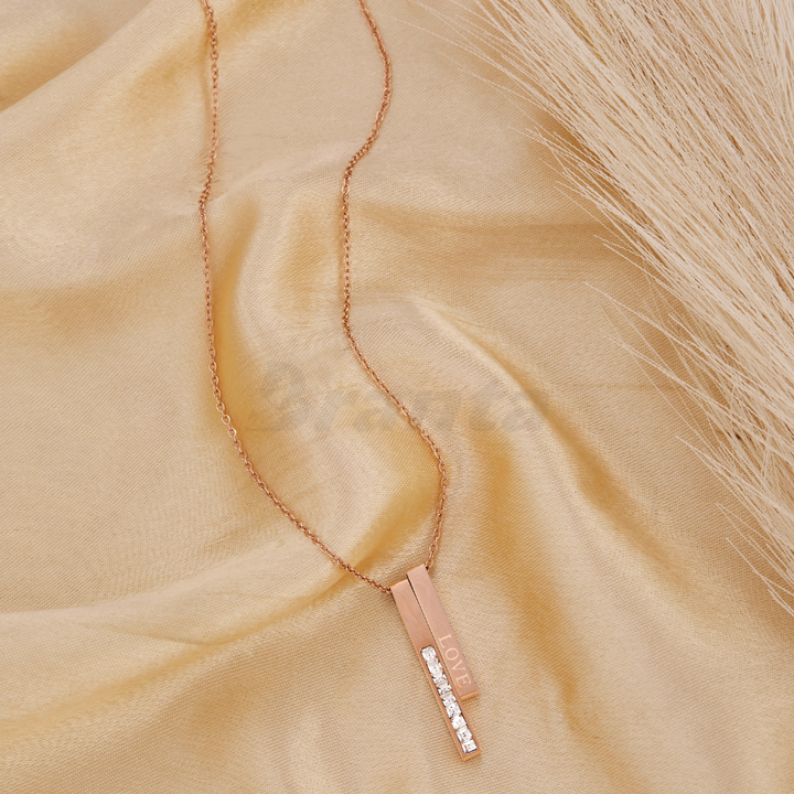 Graceful Rose Gold Diamond Love Bar Pendant Necklace