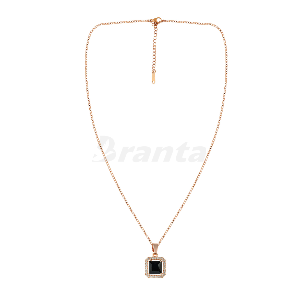 Black Square Crystal Pendant Rose Gold Necklace For Women