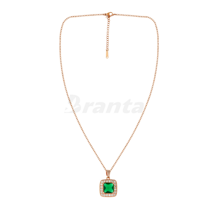 Green Square Crystal Pendant Rose Gold Necklace For Women