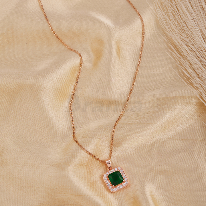 Green Square Crystal Pendant Rose Gold Necklace For Women