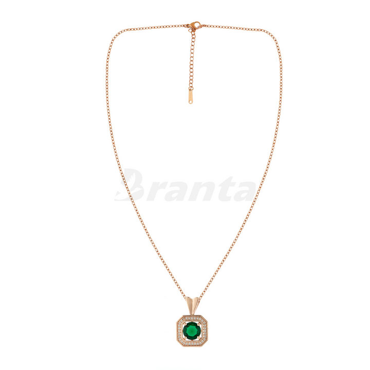 Green Round Emerald Pendant Rose Gold Necklace For Women