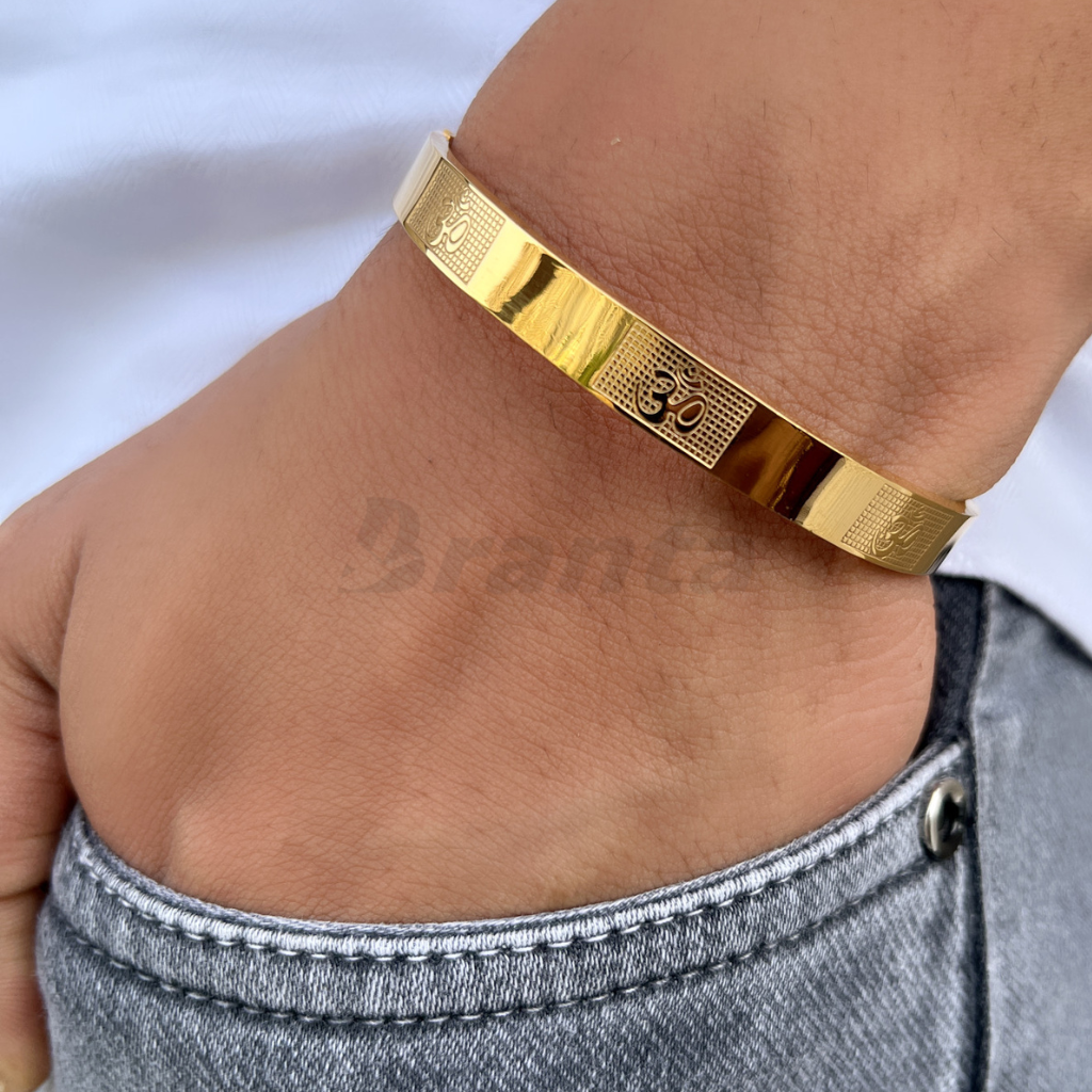 Om Carving Premium Gold Bracelet For Men