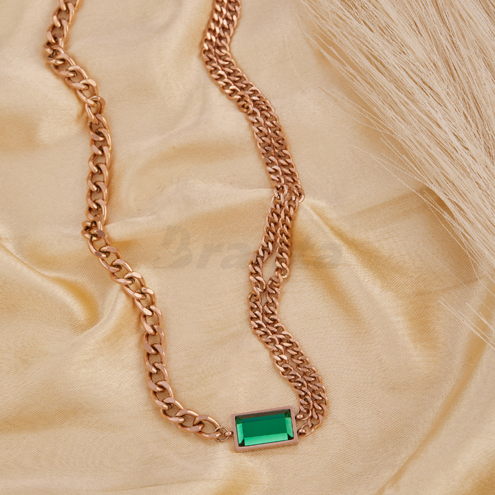 Rectangle Emerald Cuban Link Chain Necklace