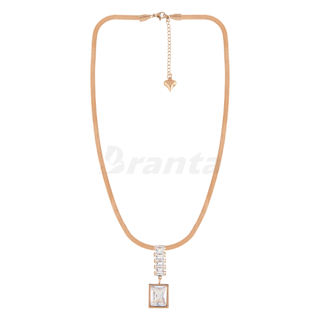 White Rectangle Diamond Pendant Necklace