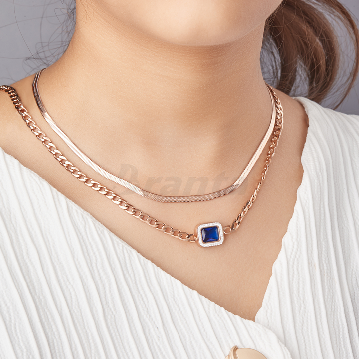 Trendy Blue Diamond Layered Necklace