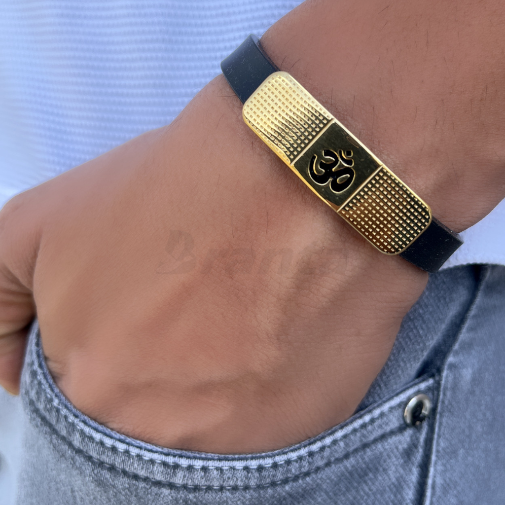 Om Silicon Belt Men's Gold Bracelet