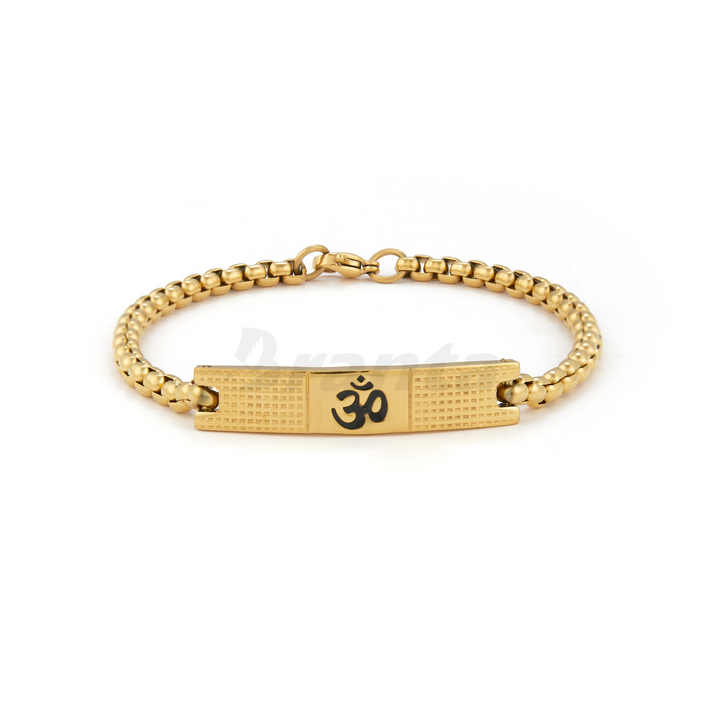 Premium Om Loose Gold Bracelet For Men With Dotted Pattern (8 Inch)